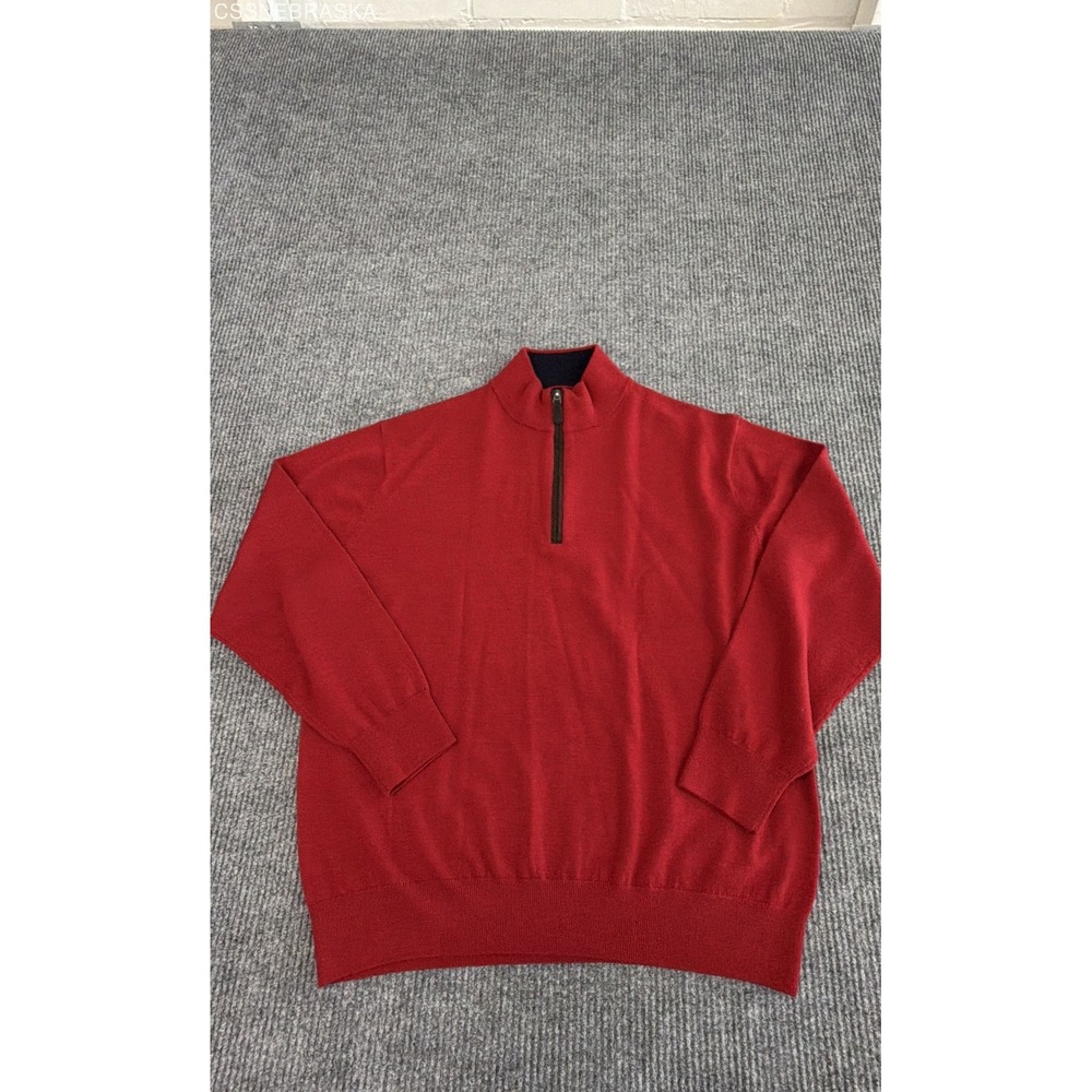Orvis Men's 1/4 Zip Sweater Red 100% Merino Wool Pullover Size XL